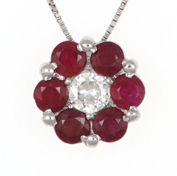 Sem preço de reserva - Colar com pingente - 18 K Ouro branco Diamante (Natural)  - Rubi #1.0