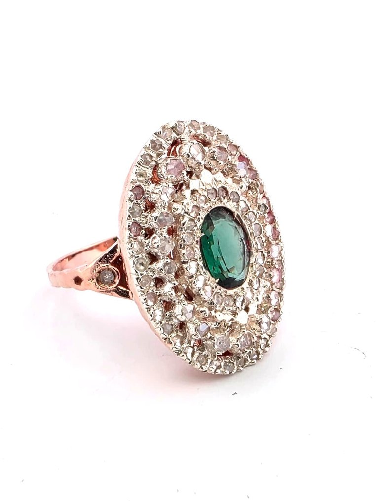 Senza prezzo di riserva - Anello - 9 kt Oro rosa, Argento Smeraldo - Diamante #2.1