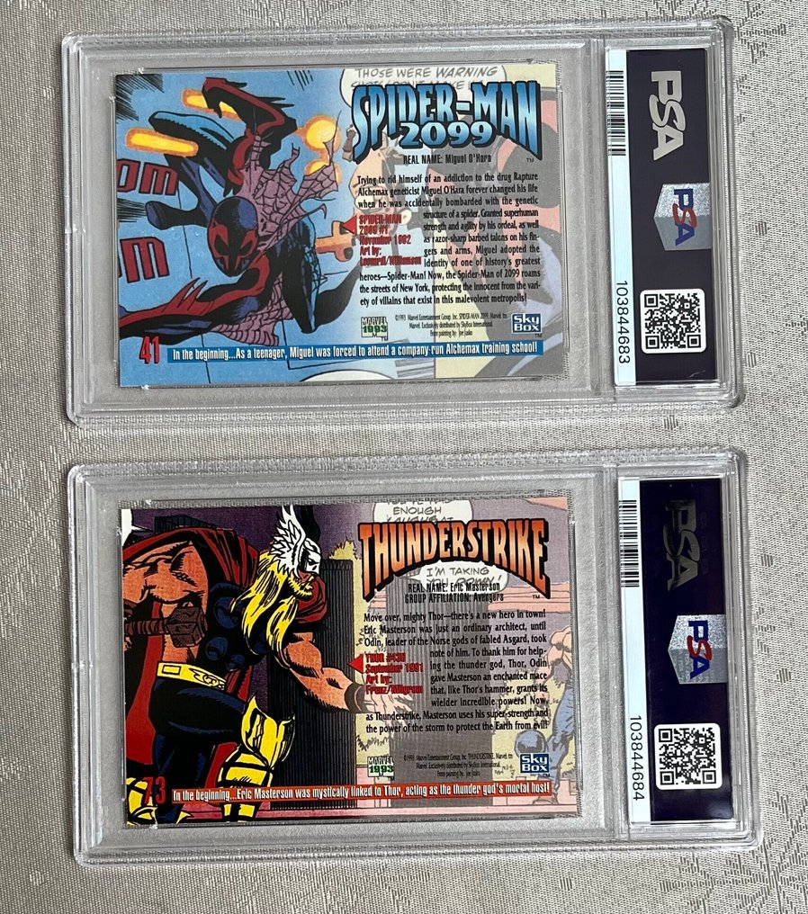 Marvel Masterpieces - Skybox 1993 - #41 Spider-Man 2099, #73 Thunderstrike - 2 Graded card - PSA 9 #3.2