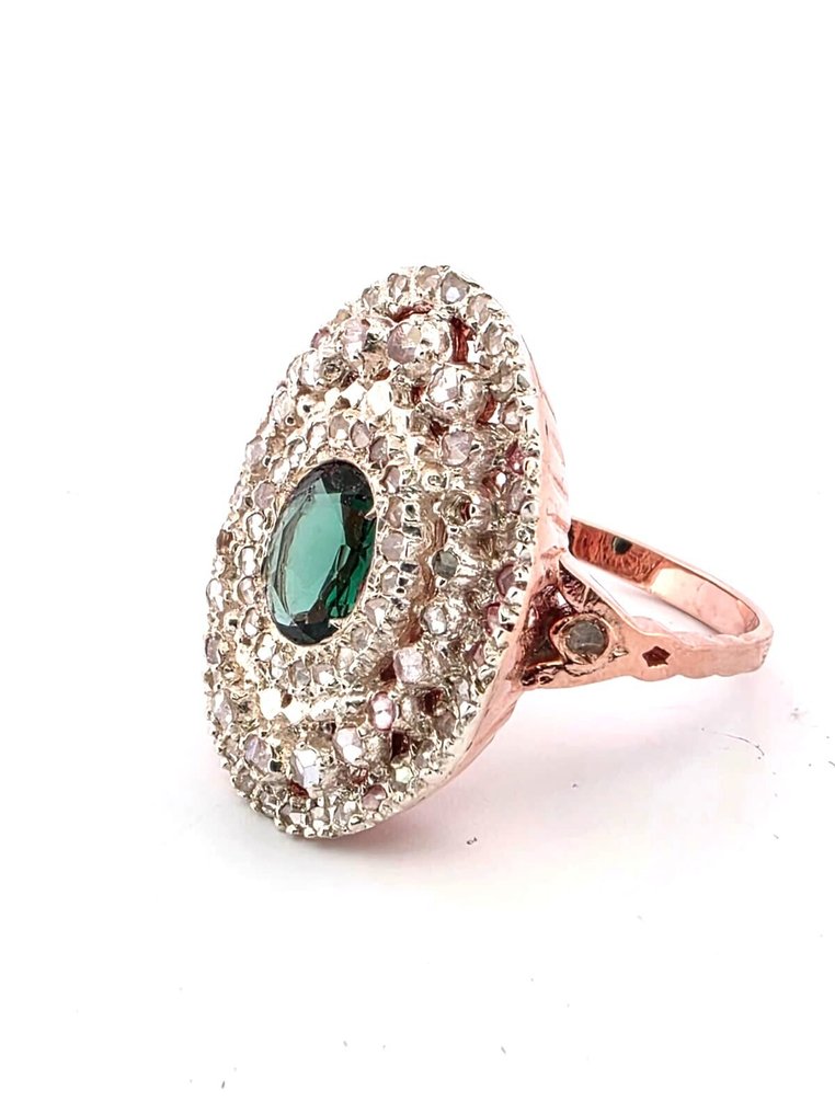 Senza prezzo di riserva - Anello - 9 kt Oro rosa, Argento Smeraldo - Diamante #1.0