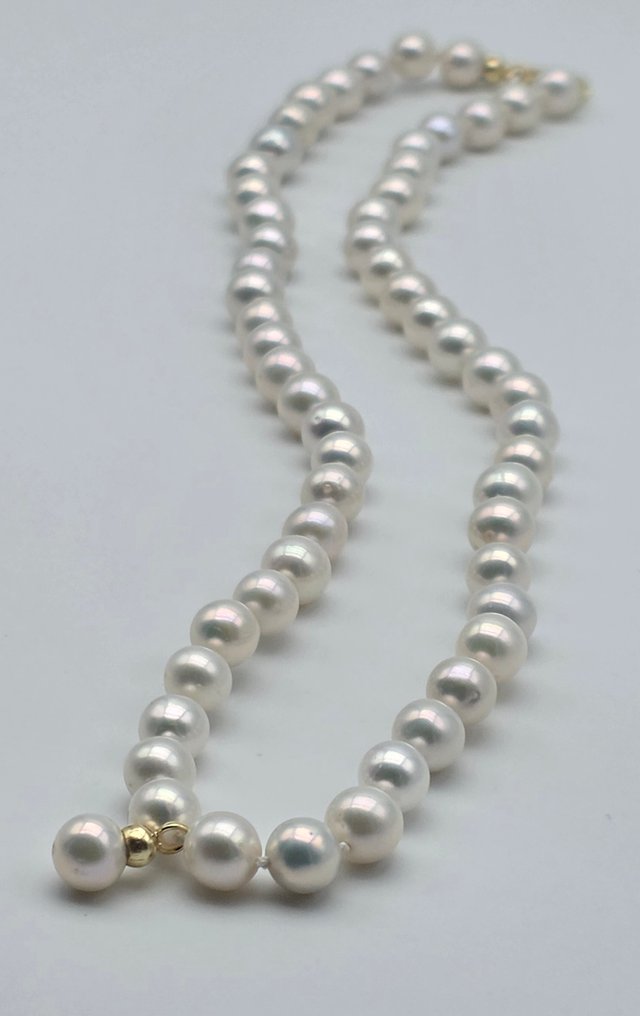 Zonder minimumprijs - Halsketting - 18 karaat Geel goud Parel - Akoya parels van 7 tot 7,2 #1.0