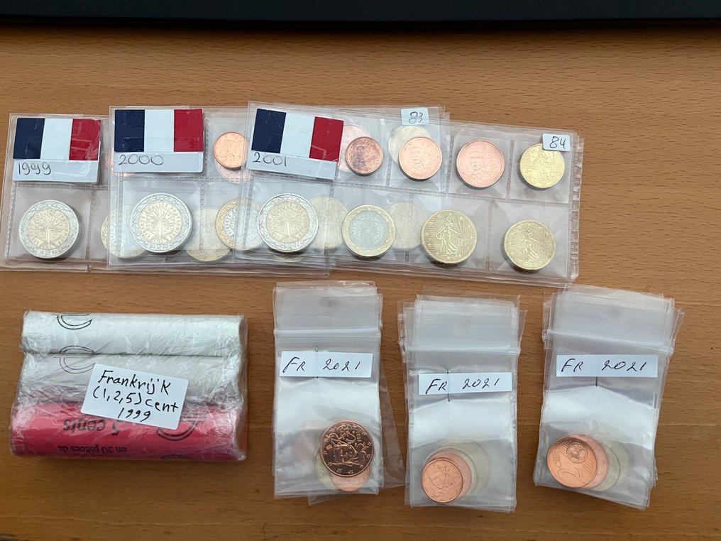 Ranska. Series 1 Cent - 2 Euro / Coin Roll 1999/2021 (9 items) (Ei pohjahintaa) #1.0