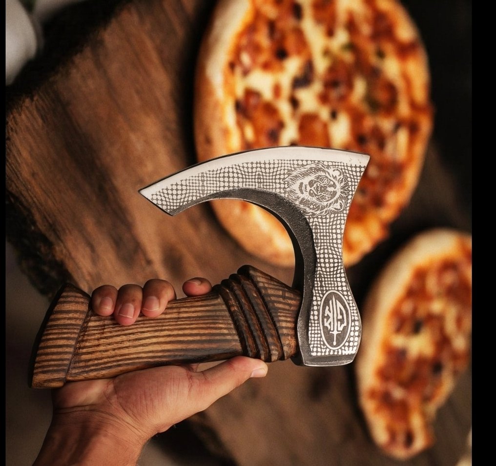 Handmade Viking Style Pizza Cutter Axe - Coltello da tavola - Acciaio, Legno - A100 #4.3