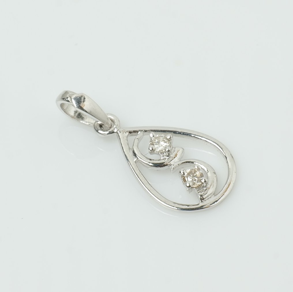 Sans prix de réserve - Pendentif - 14 carats Or blanc - 0.09ct. tw. Diamant (Naturelle) - Pendentif charm en forme de goutte d'eau #2.1