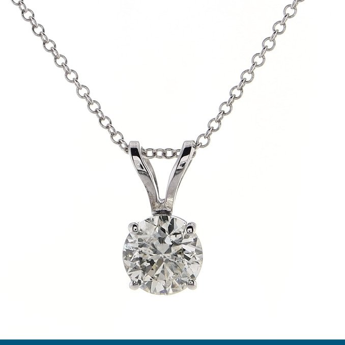 Colar com pingente - 14 K Ouro branco -  0.96ct. tw. Diamante (Natural) - IGI #1.0