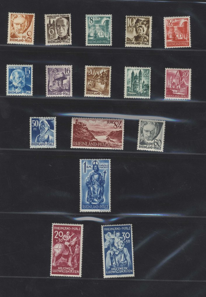 同盟国军事占领德国(法国区域）  - 莱茵兰-普法尔茨和符腾堡的全新邮票收藏，包含所有邮票块 #2.1