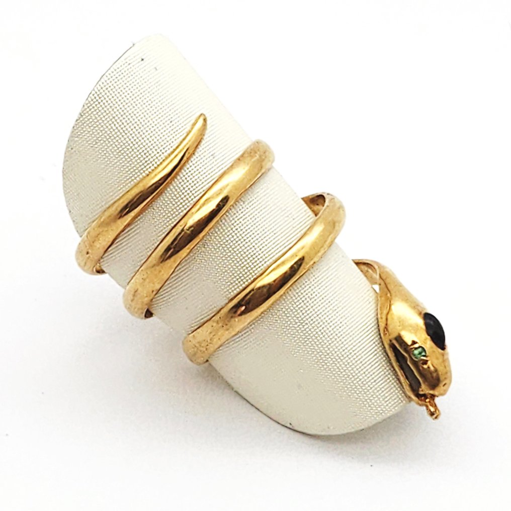 Ring - 18 kraat Gulguld - 0.02ct. tw. Smaragd - Onyx #1.0