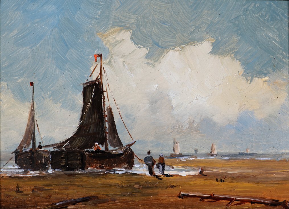 Hollandse School (XIX-XX) - Platbodems op het Strand (NO RESERVE) #1.0