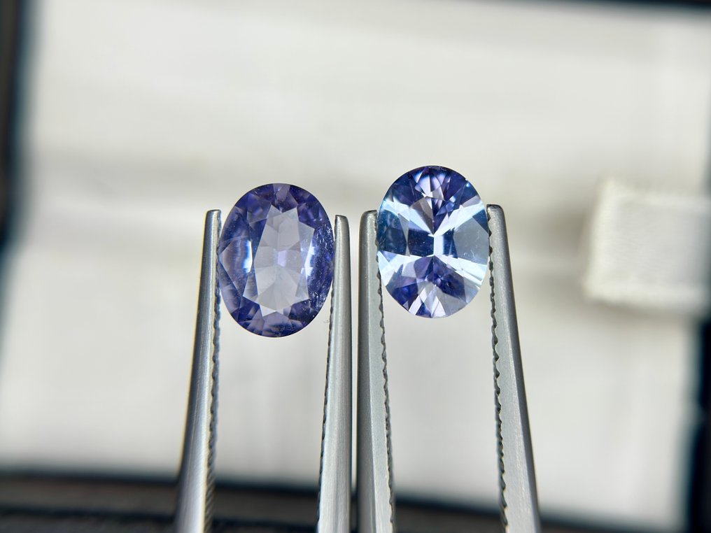 Zonder minimumprijs - 2 pcs Blauw Tanzaniet - 2.14 ct - nternational Colored Gemstone Association (ICA GemLab) - Geen hitte, geweldig paar #2.1