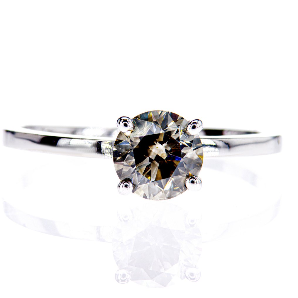 Δαχτυλίδι αρραβώνων - 14 καράτια Λευκός χρυσός -  1.02ct. tw. Διαμάντι (Φυσικού χρώματος) #1.0
