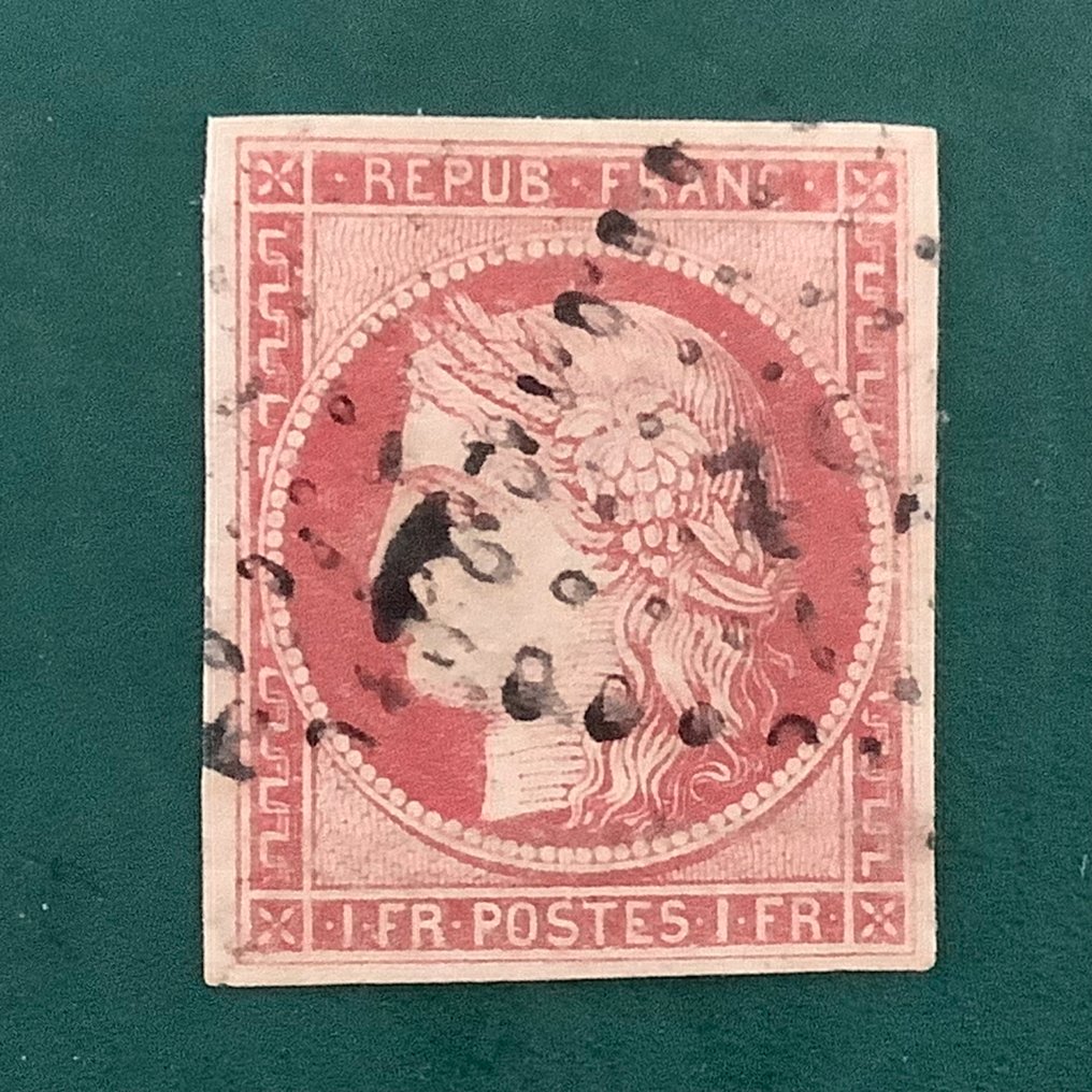 法国 1849 - 1 由Ceres呈现的淡淡胭脂红色调，带有漂亮的边缘。 - Yvert 6a #1.0