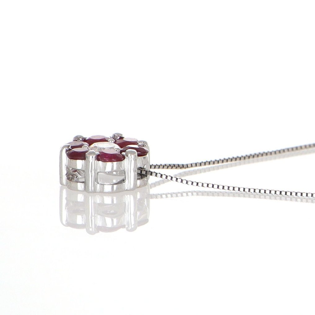 Sem preço de reserva - Colar com pingente - 18 K Ouro branco Diamante (Natural)  - Rubi #2.1