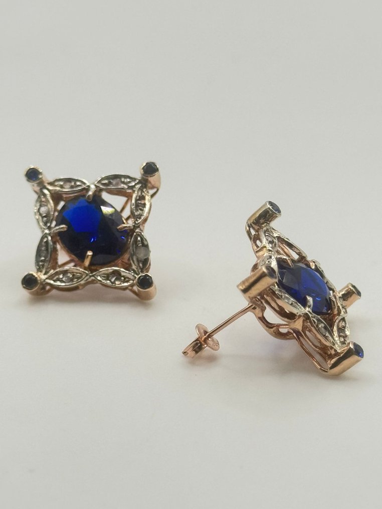 Senza prezzo di riserva - Orecchini - 9 kt Argento, Oro rosa Zaffiro - Diamante #2.1