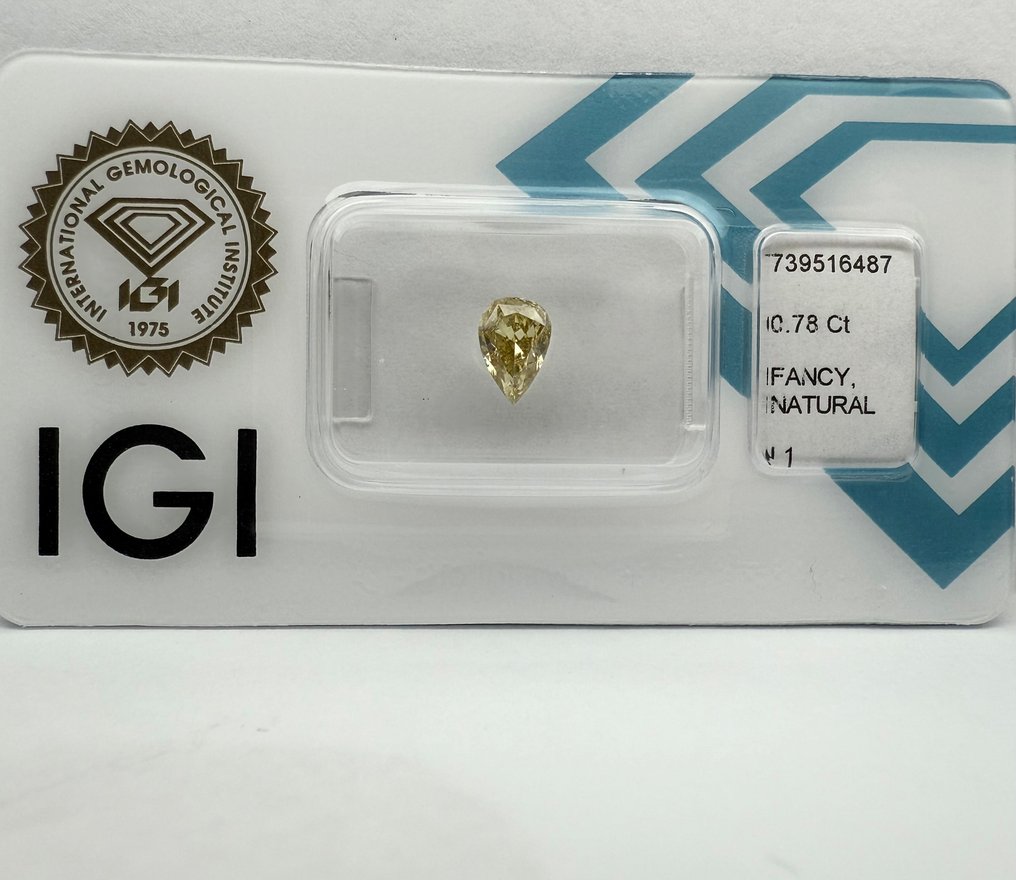No reserve price - 1 pcs Diamond  (Natural coloured)  - 0.78 ct - Pear - Fancy Brownish Yellow - I1 - International Gemological Institute (IGI) #4.3