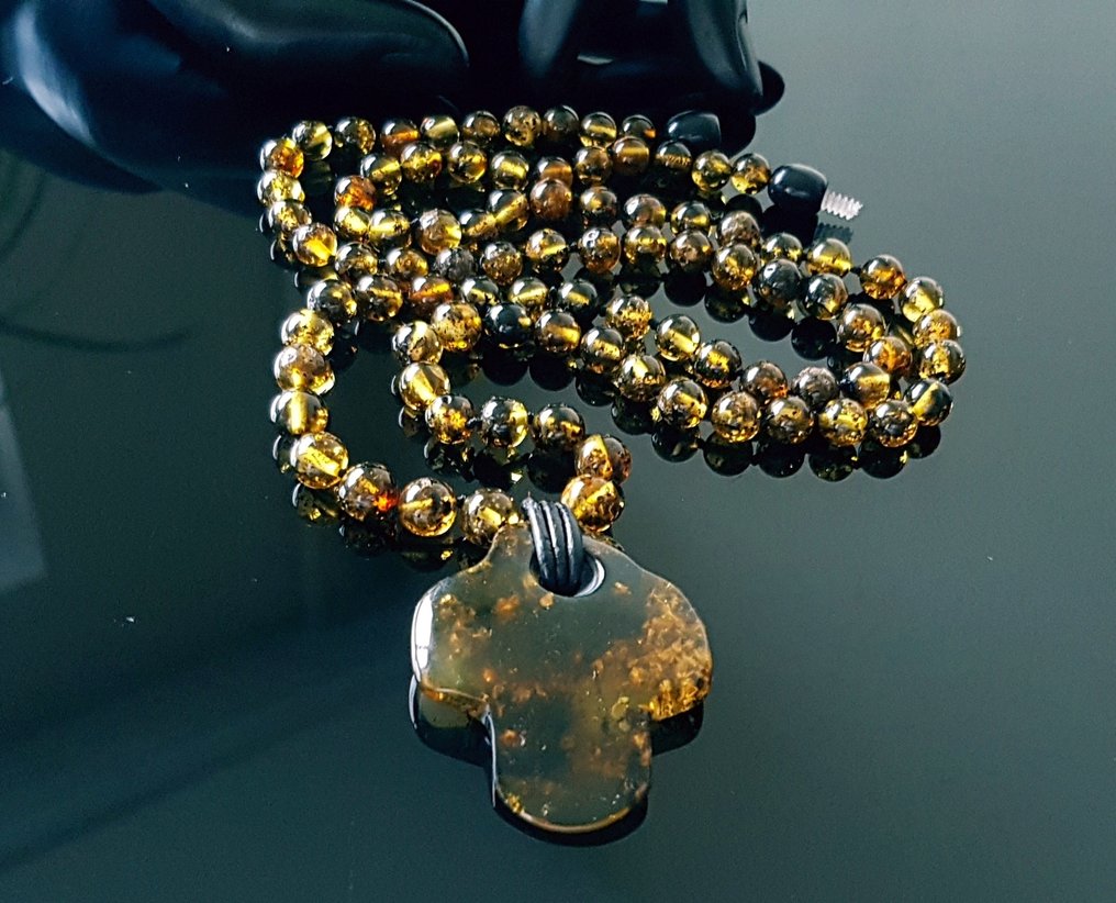 Amber 复古琥珀吊坠项链，吊坠护身符十字，女士、男士、通用- 19 g #1.0