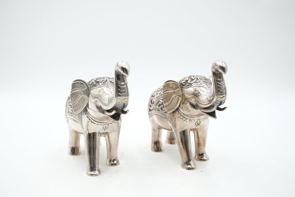 Statuetta - Pair of elephants - .925 argento #1.0