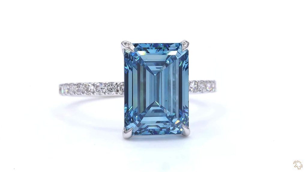 No Reserve Price - Ring - 18 kt. White gold - 4.45ct. tw. Blue Diamond (Fancy coloured lab-grown diamond) - Diamond #2.1