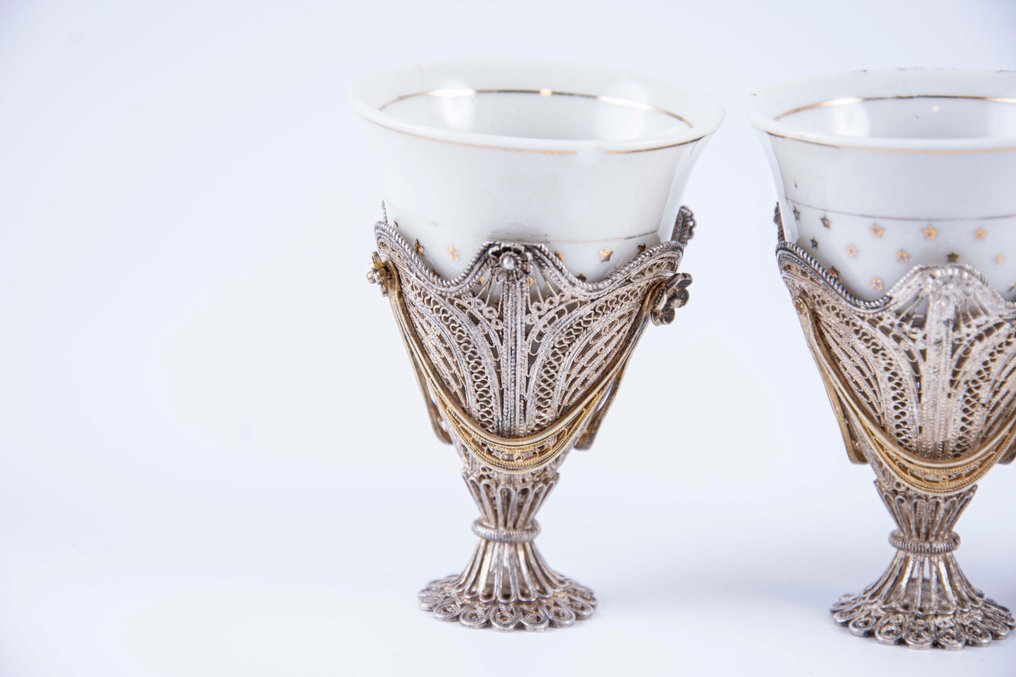 Ottoman Filigree Work - Coffee set - Silver, Porcelain #3.2