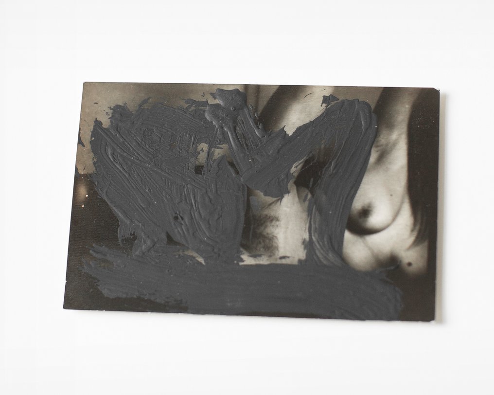 Ros Khavro - Abstract Painting on gelatin silver print - Mixed media, Signed, Framed #1.0