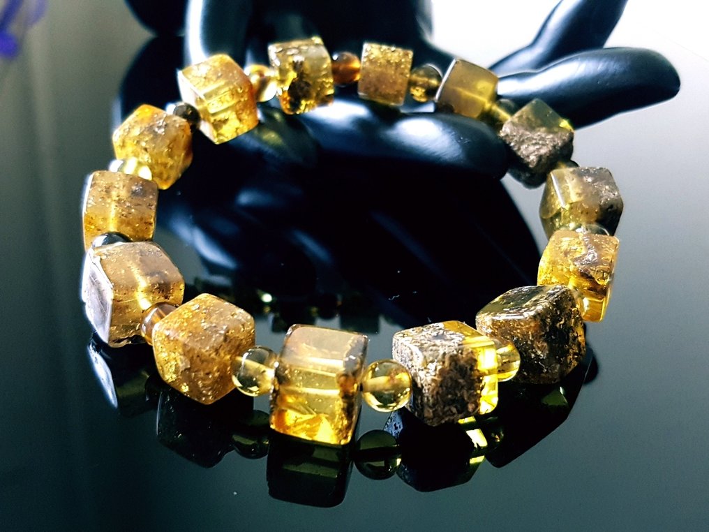 Κεχριμπάρι Σπάνιο παλαιωμένο φυσικό πράσινο Βαλτικό κεχριμπάρι ανδρικό και unisex βραχιόλι- 12 g #1.0