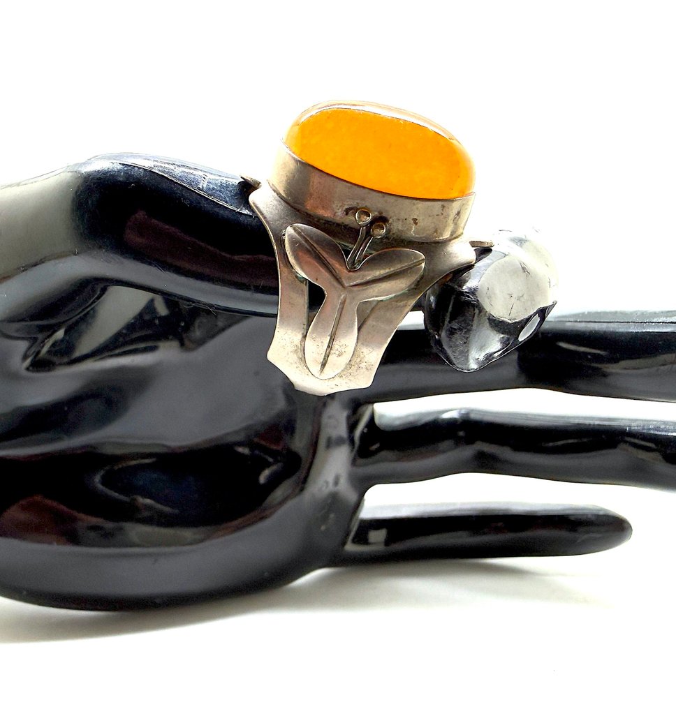 老式装饰艺术风格戒指，配有波罗的海琥珀 - 琥珀 - Succinite #4.3