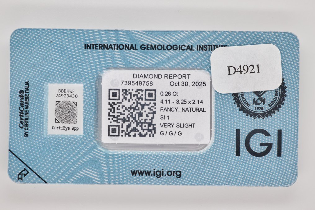 没有保留价 - 1 pcs 钻石  (天然)  - 0.26 ct - 椭圆形 - SI1 微内含一级 - 国际宝石研究院（IGI） #3.2