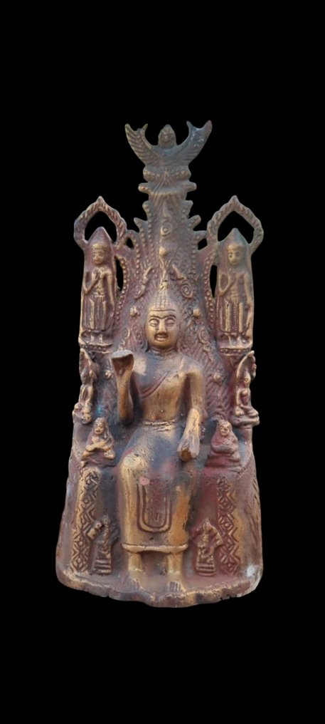 Buda entronizado con figuras subsidiarias Tailandia, norte del país - 雕塑 - 泰国  (没有保留价) #1.0
