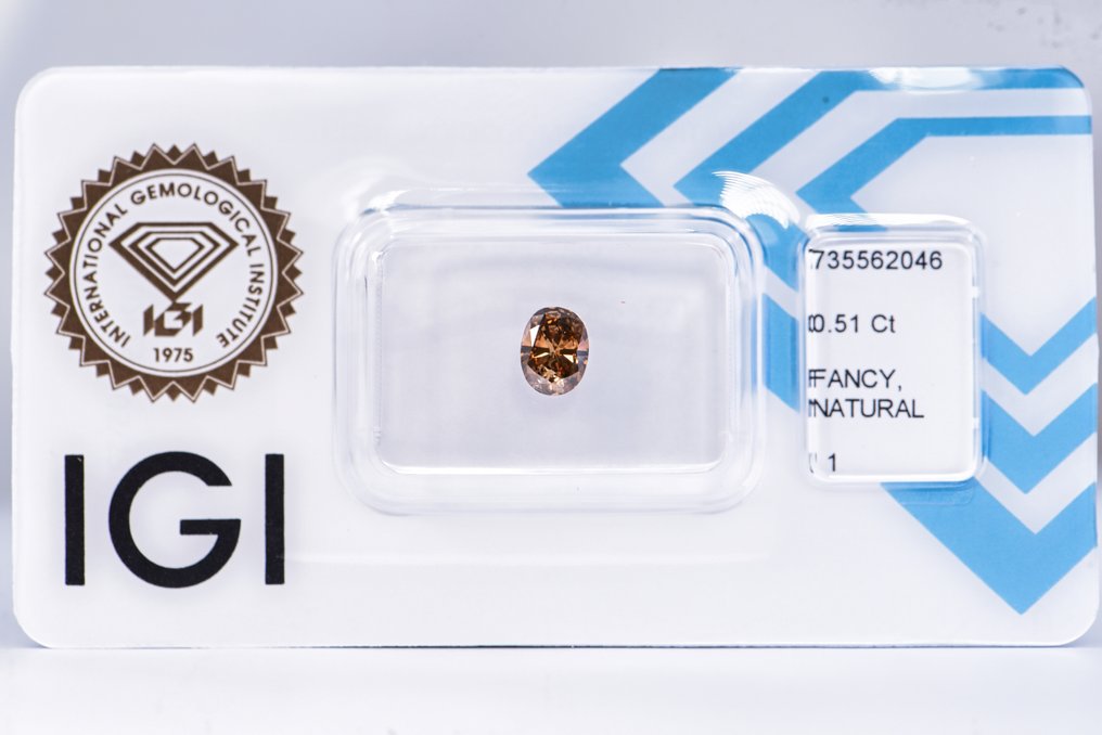 χωρίς τιμή ασφαλείας - 1 pcs Διαμάντι (Φυσικού χρώματος) - 0.51 ct - Οβάλ - Fancy deep Κίτρινο Πορτοκαλί - I1 - International Gemological Institute (IGI) - VG VG #1.0