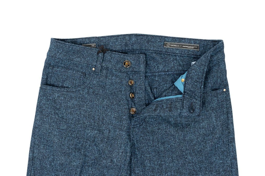 RRP 300€ SANTANIELLO Pant Blue Washed Wool Handmade in Italy - 48 IT - Calças - New with tags #1.0