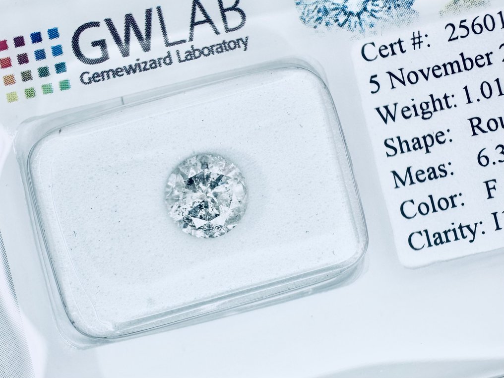 No reserve price - 1 pcs Diamond  (Natural)  - 1.01 ct - Round - F - I1 - Gemewizard Gemological Laboratory (GWLab) - ( NATURAL- VG/VG/VG ) #1.0