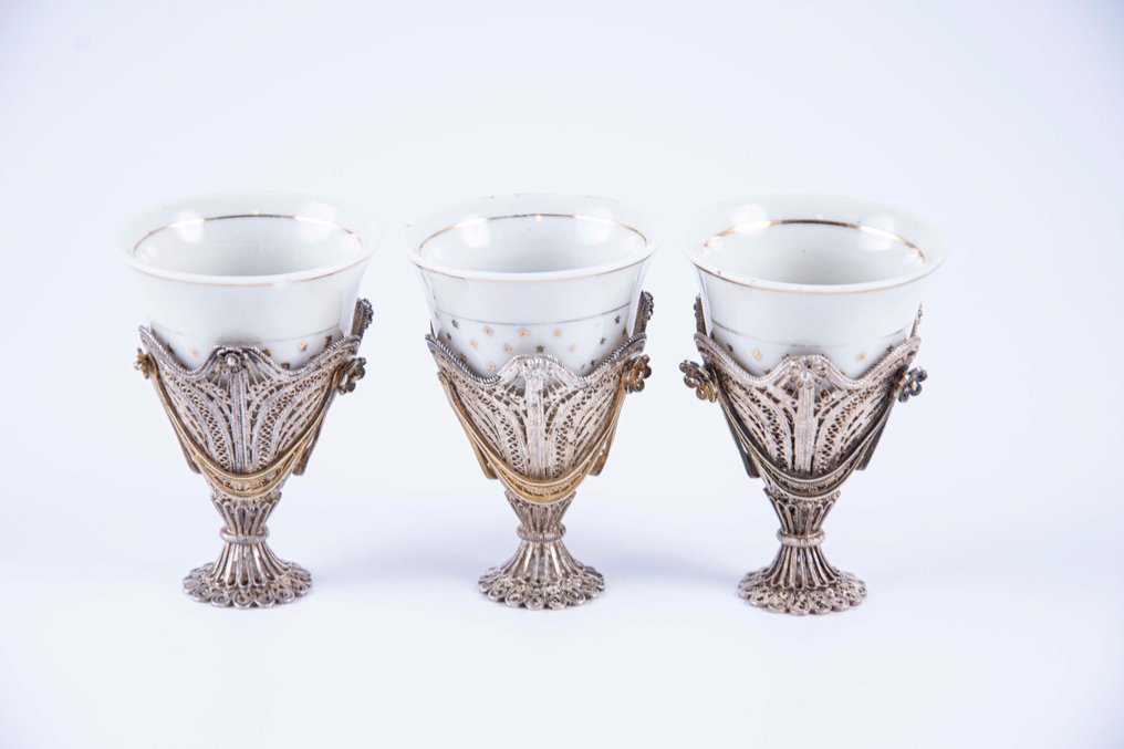 Ottoman Filigree Work - Coffee set - Silver, Porcelain #2.1