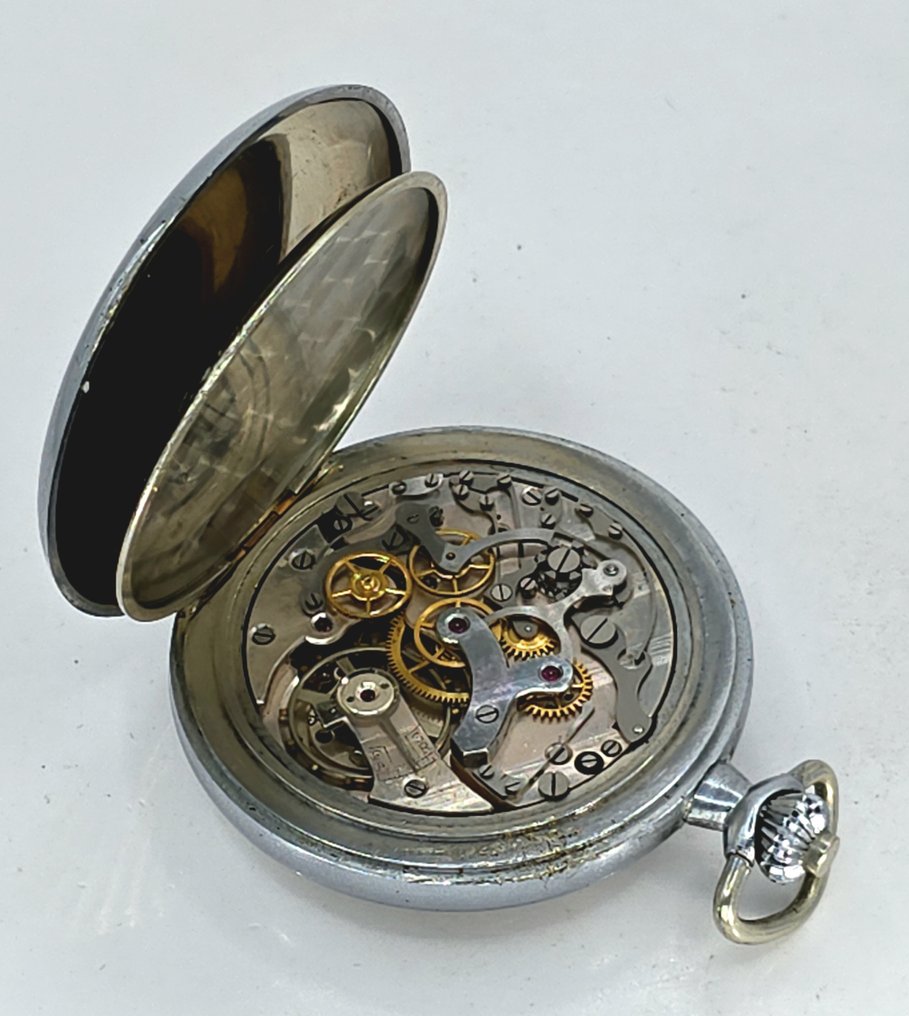Heuer -  Nickel Lepine Taschenuhr - 2-Ton Ziffernblatt - Schaltrad Chronograoh - Eigenkaliber - Schweiz um 1890 - 1850-1900 #3.2