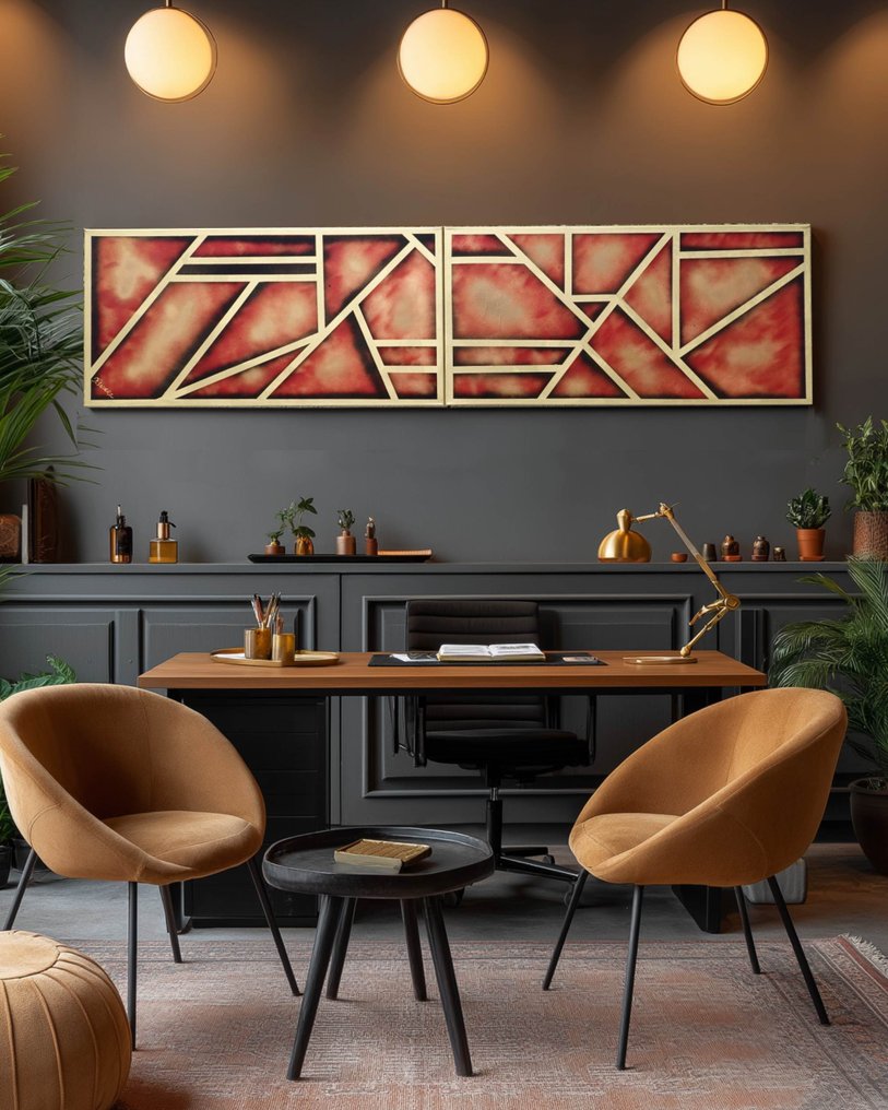 Ksavera - Gold Abstract A951 - impasto diptych 200cm - READY to HANG #1.0