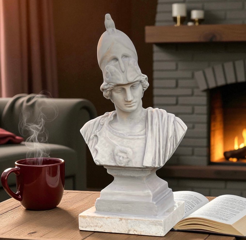Scultura, Busto Atena - 40 cm - materiale marmorina di pietrificazione su base marmo perlato #1.0