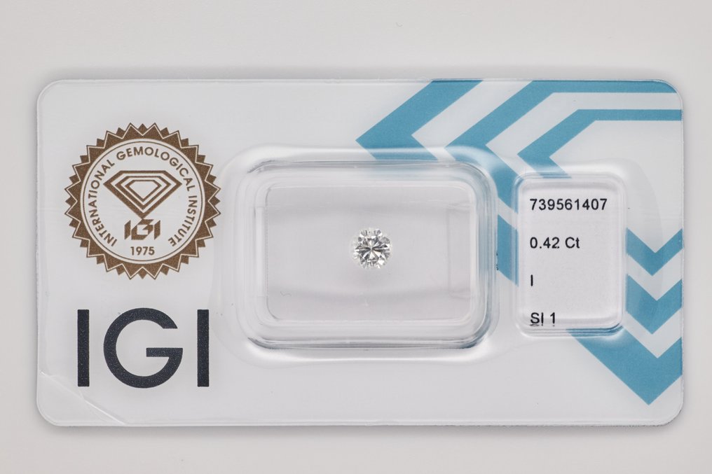 Fără preț de rezervă - 1 pcs Diamant (Natural) - 0.42 ct - Rotund - SI1 - IGI (Institutul gemologic internațional) #1.0