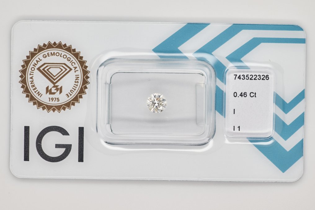 Fără preț de rezervă - 1 pcs Diamant (Natural) - 0.46 ct - Rotund - I - I1 - IGI (Institutul gemologic internațional) #1.0