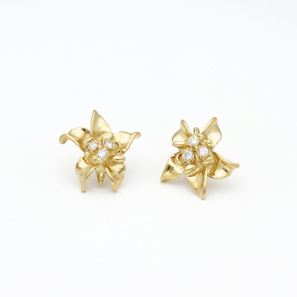 耳环 - 18K包金 黄金 -  0.60ct. tw. 钻石 (天然)  - 花 #1.0