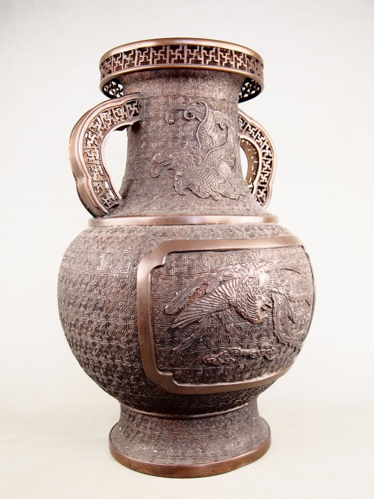 Vaas - Brons, Koperen vaas van de Dai Nippon Bunsei Nen Seiminju die meer dan 150 jaar oud is. - Murata Seimin 村田 整珉 - Japan - 19e eeuw #3.2