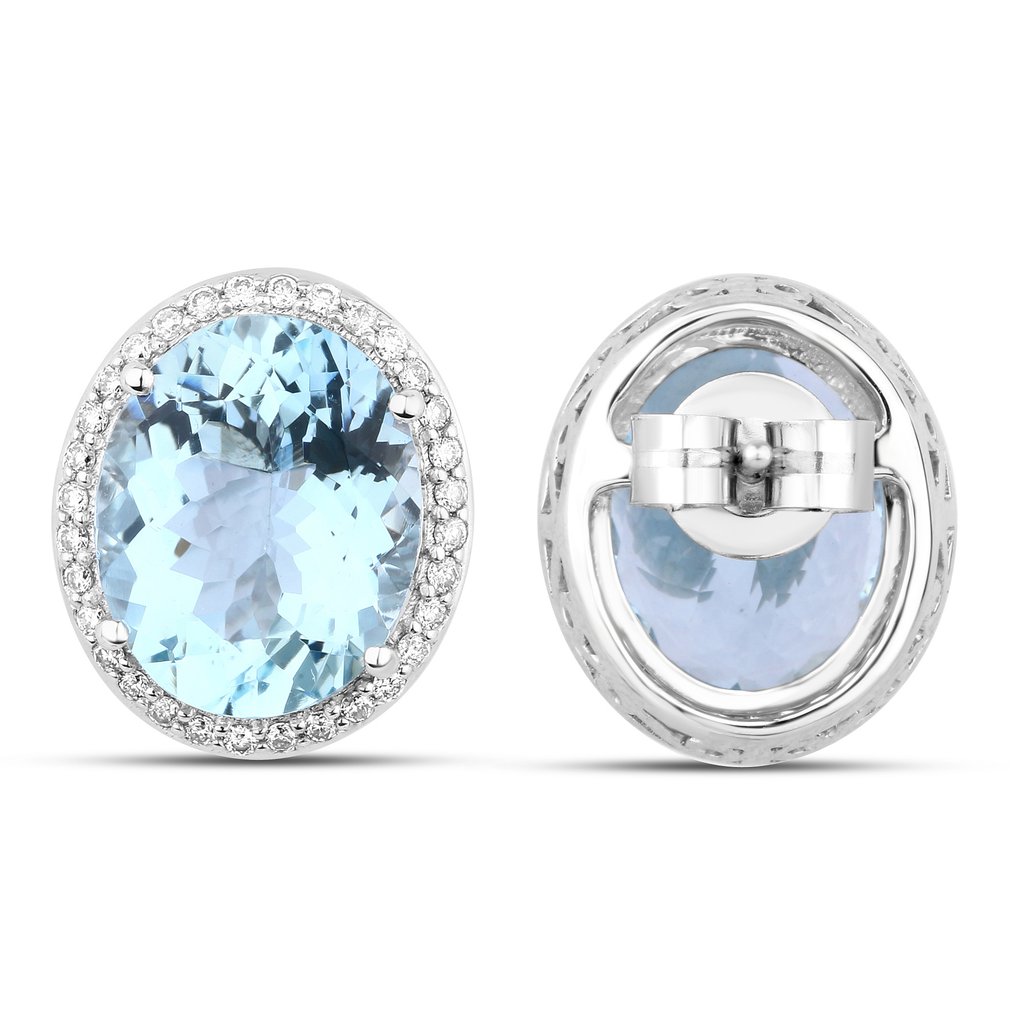Σκουλαρίκια - 14 καράτια Λευκός χρυσός -  6.45ct. tw. Ακουαμαρίνης - Διαμάντι #1.0