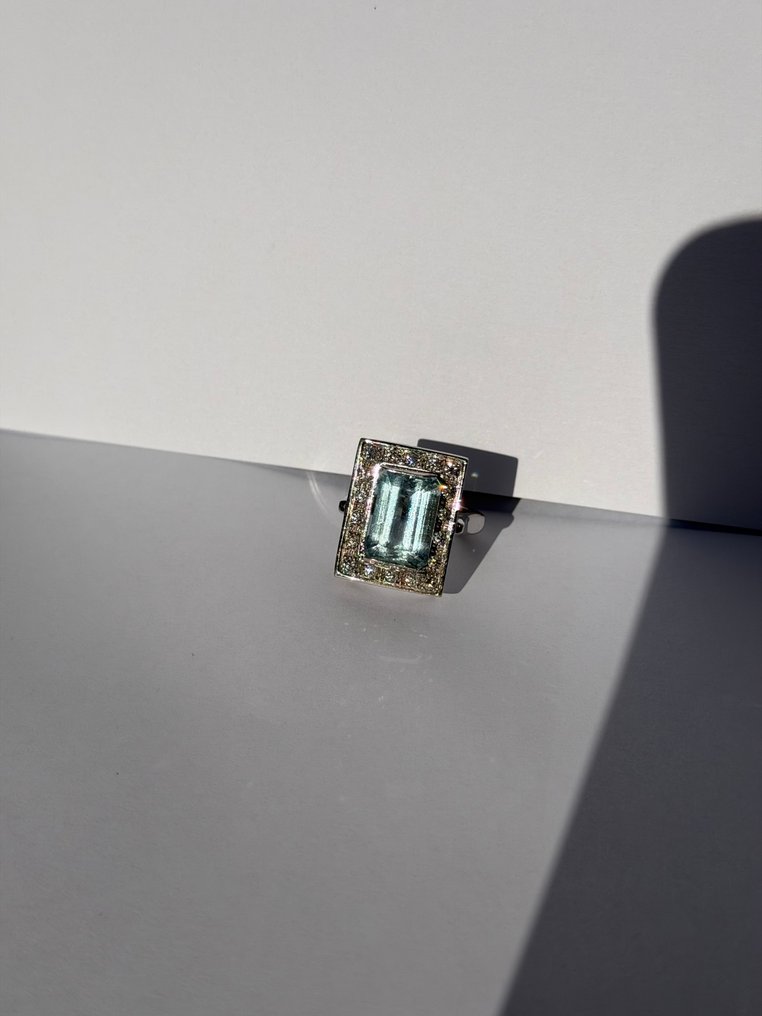 戒指 - 18 克拉 白金 - 9.45ct. tw. 海藍寶石 - 鉆石 #2.1