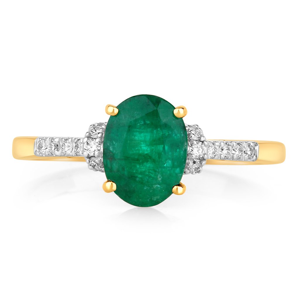 Ring - 14 karat Gulguld, Hvidguld -  1.46ct. tw. Smaragd - Diamant #2.1