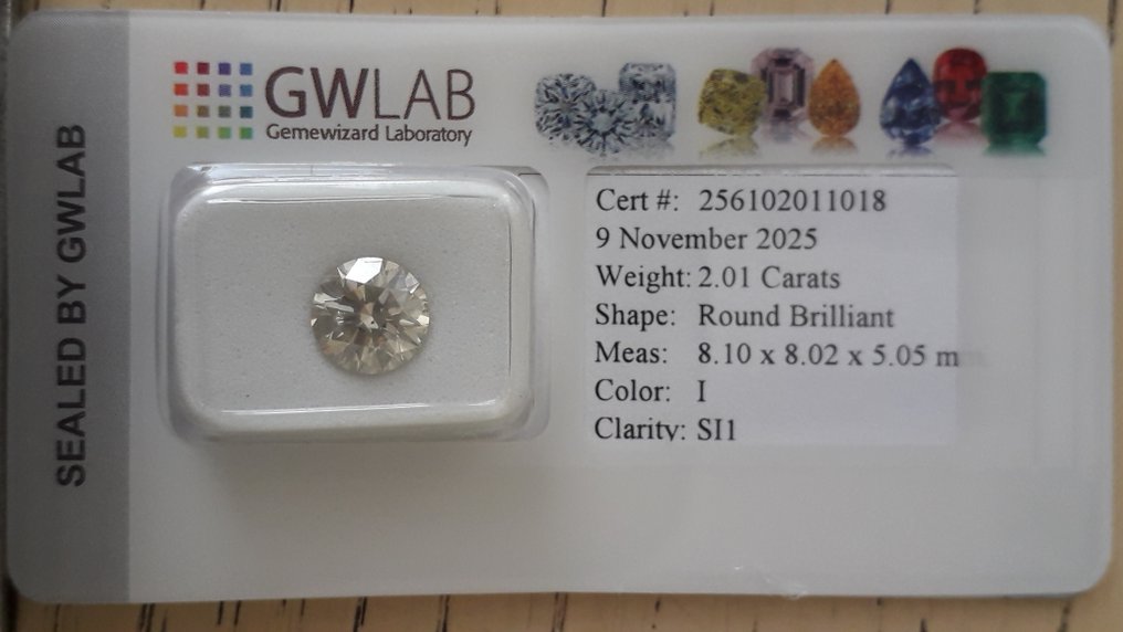 Fără preț de rezervă - 1 pcs Diamant (Natural) - 2.01 ct - Rotund - I - SI1 - GWLab (Laboratorul gemologic Gemewizard) #2.1