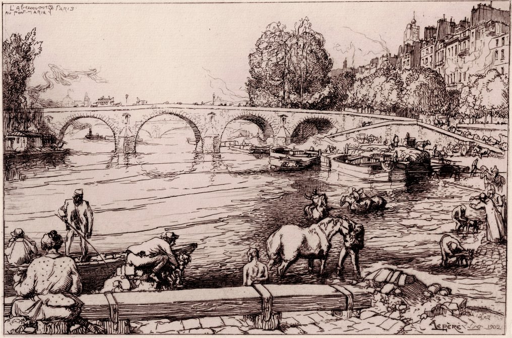 Auguste Lepère (1849-1918) - L' Abreuvoir - Pont Marie in Paris - 1902 #1.0