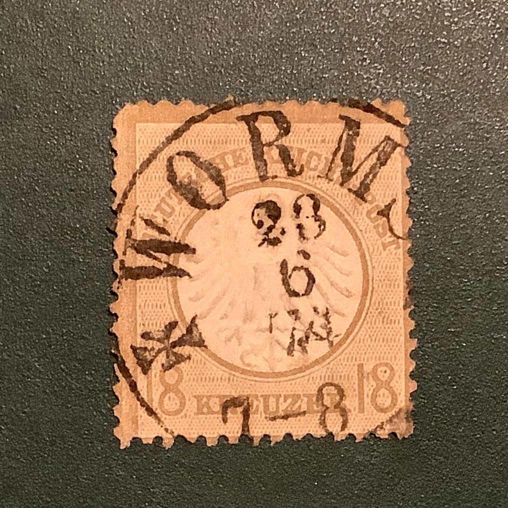 Cesarstwo Niemieckie 1872 - 18 Kreuzer mały Brutschield z centralnym stemplem Worms - Michel 11 #1.0