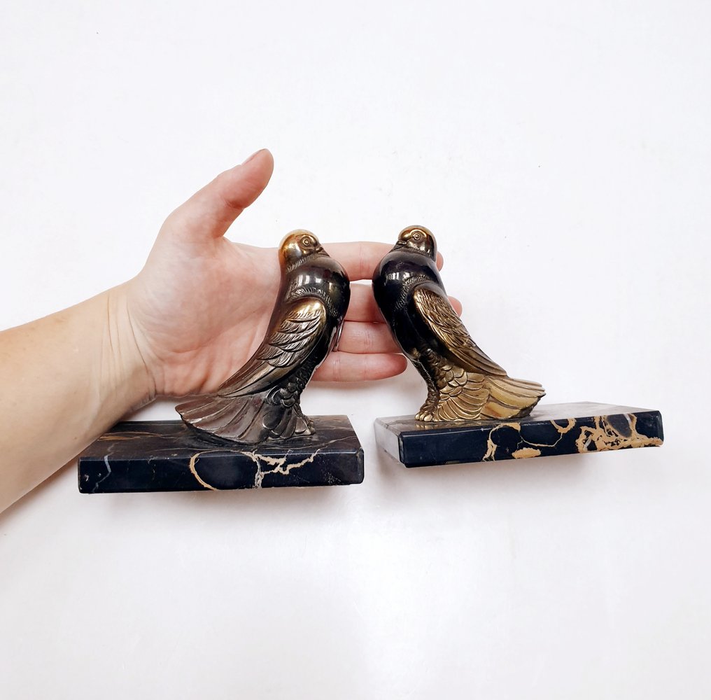 Bookends (2) - Pair of pigeons - Spelter, Marble #3.2