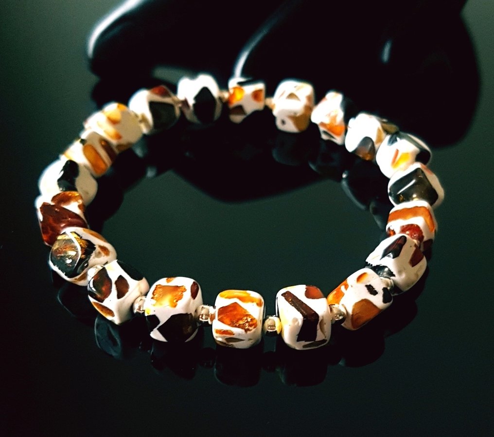 琥珀 复古波罗的海琥珀手链 - 马赛克风格 - 方形琥珀珠 - 中性款- 7 g #1.0