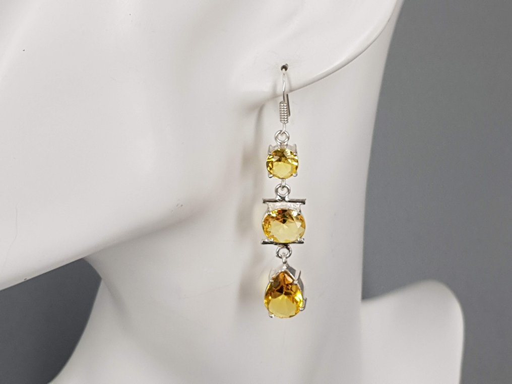 銀, 天然黄水晶纯银 / 免运费 - 耳環 #3.2