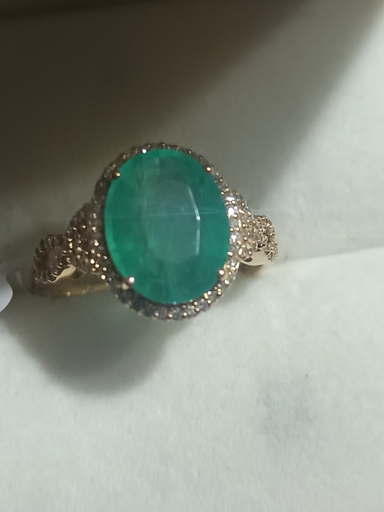 Statement δαχτυλίδι - 14 καράτια Κίτρινο χρυσό -  3.86ct. tw. Σμαράγδι - Διαμάντι - Verde Intenso HRD Αντέρπ #4.3