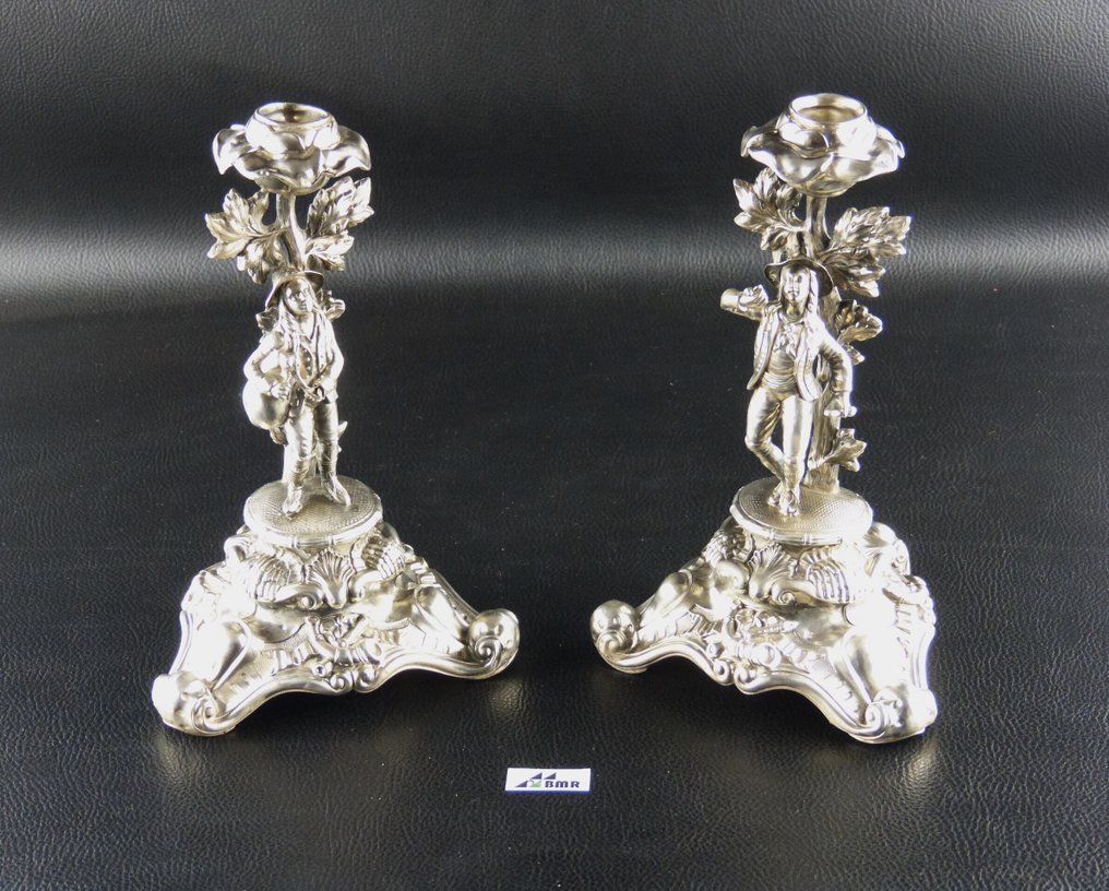 Κηροπήγιο Chamberstick Μονόχειρα, άδειο - με μικρογραφία αγοριού. (2) - .900 silver #1.0