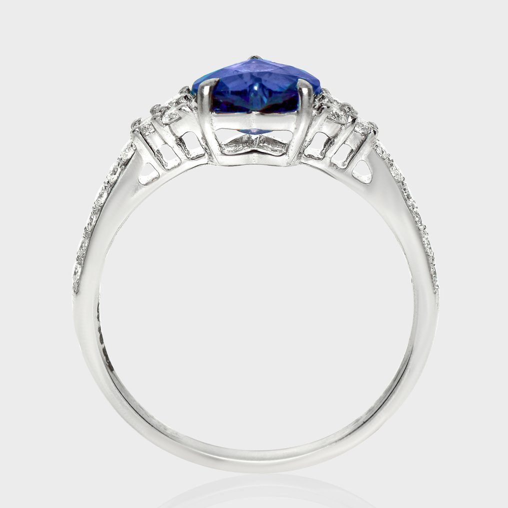 沒有保留價 - 戒指 - 14 克拉 白金, HRD 1.10 克拉 强烈紫色 - 1.40ct. tw. 尖晶石 - 鉆石 #4.3